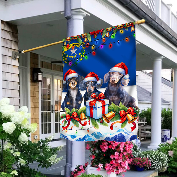 Santa Dachshund Nevada Flag Dog Owners Christmas Merry Flag Outside Decor