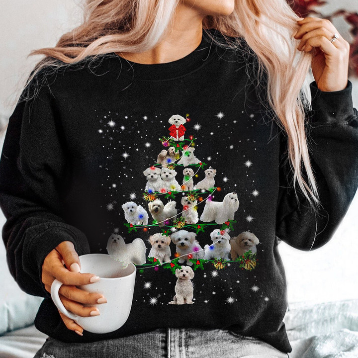 Maltese Christmas Tree Sweatshirt Merry Xmas Sweatshirts For Dog Lovers