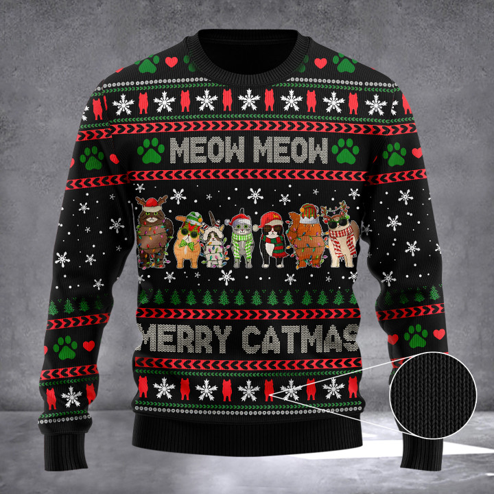 Meow Meow Merry Catmas Ugly Sweater Christmas Cat Sweater Gifts For Pet Lovers