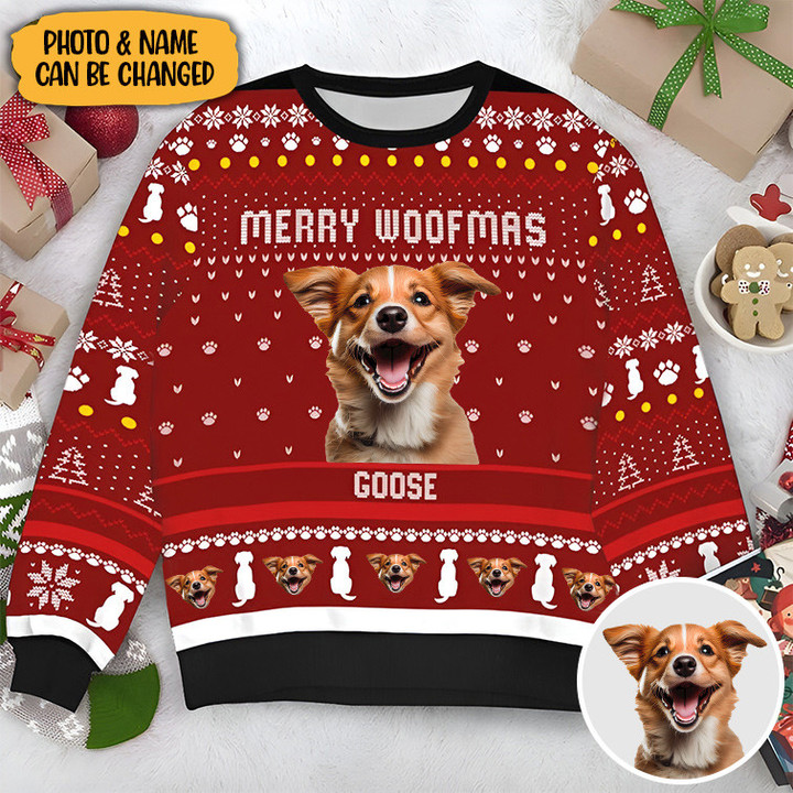 Custom Photo Corgi Merry Woofmas Ugly Christmas Sweater Dog Owners Xmas Sweaters Gifts