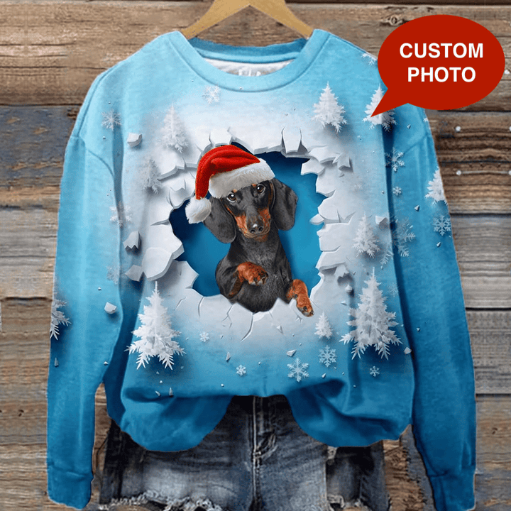 Custom Photo Christmas Dachshund Sweatshirt Dog Lovers Clothing 2023 Christmas Gifts