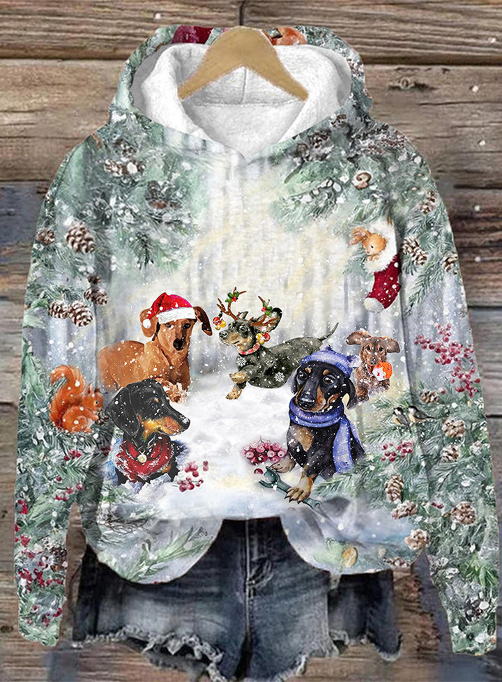 Dachshund Christmas Hoodie Merry Xmas Dog Lovers Hoodie Dachshund Themed Gifts