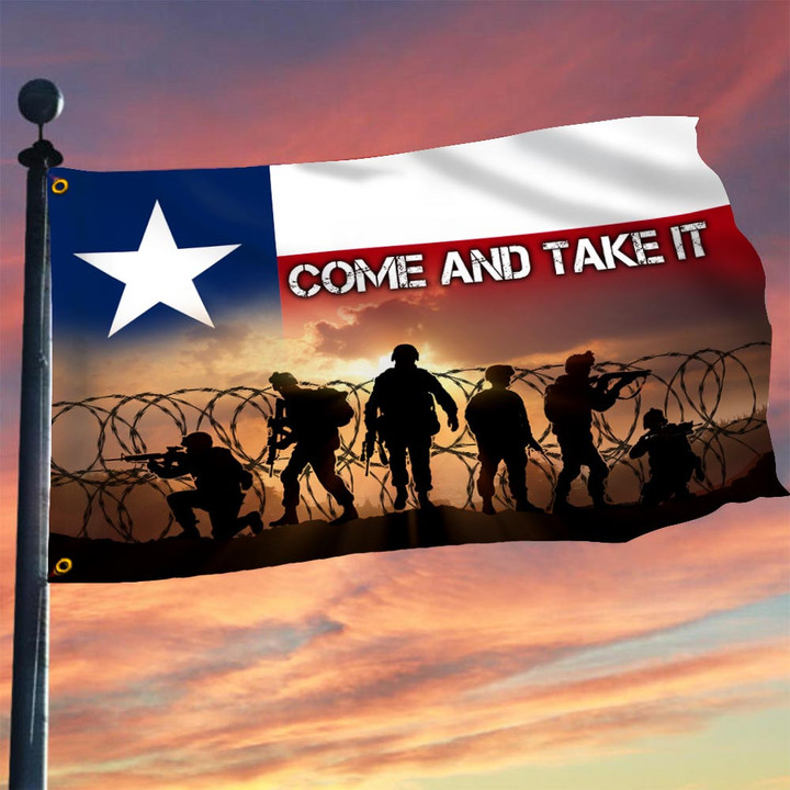 Come And Take It Razor Wire Flag Texas Soldier I Stand With Texas Flag