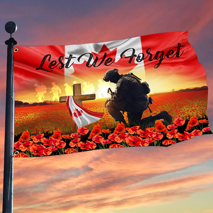 Canadian Soldier Red Poppy Lest We Forget Flag Remembrance Veteran Day Flag Patriotic Decor