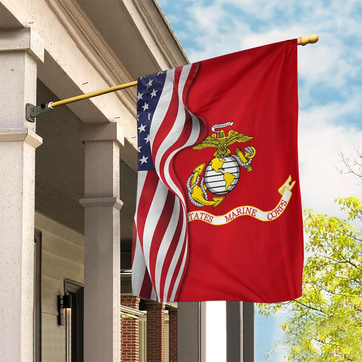 United States Marine Corps Flag Inside American Flag Patriotic USMC Merch Home Decor Gifts