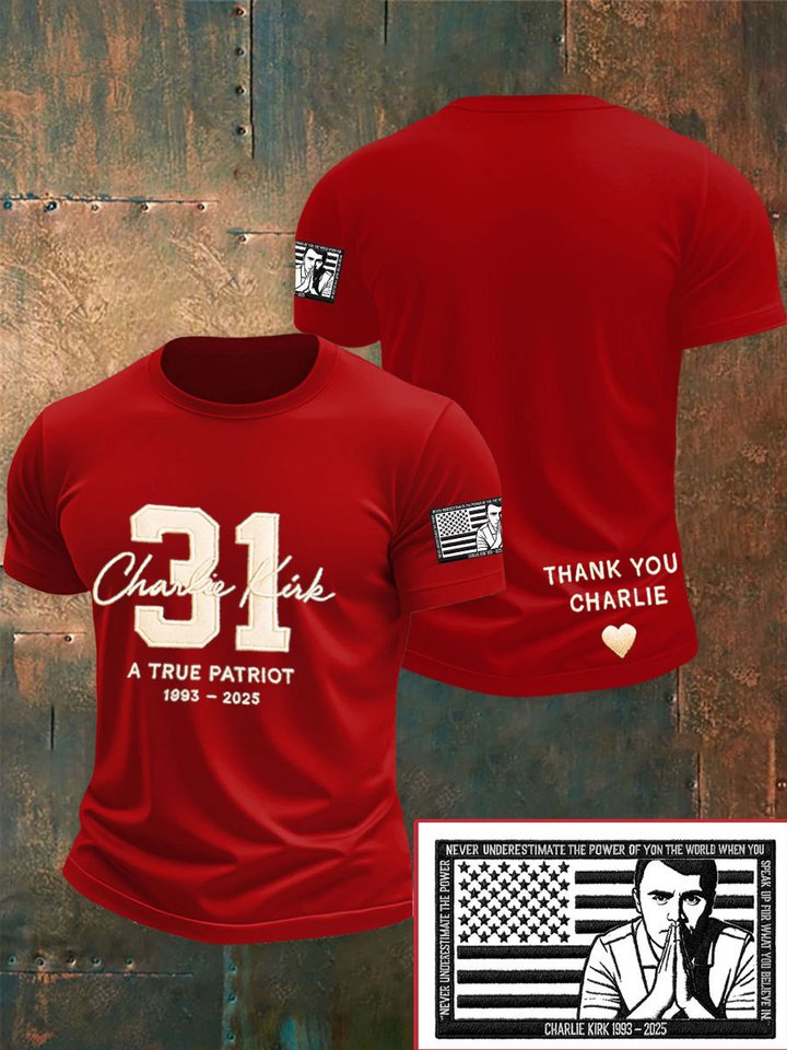 Charlie Kirk A True Patriot T-Shirt Thank You Charlie Red White Blueberries Tribute Clothing