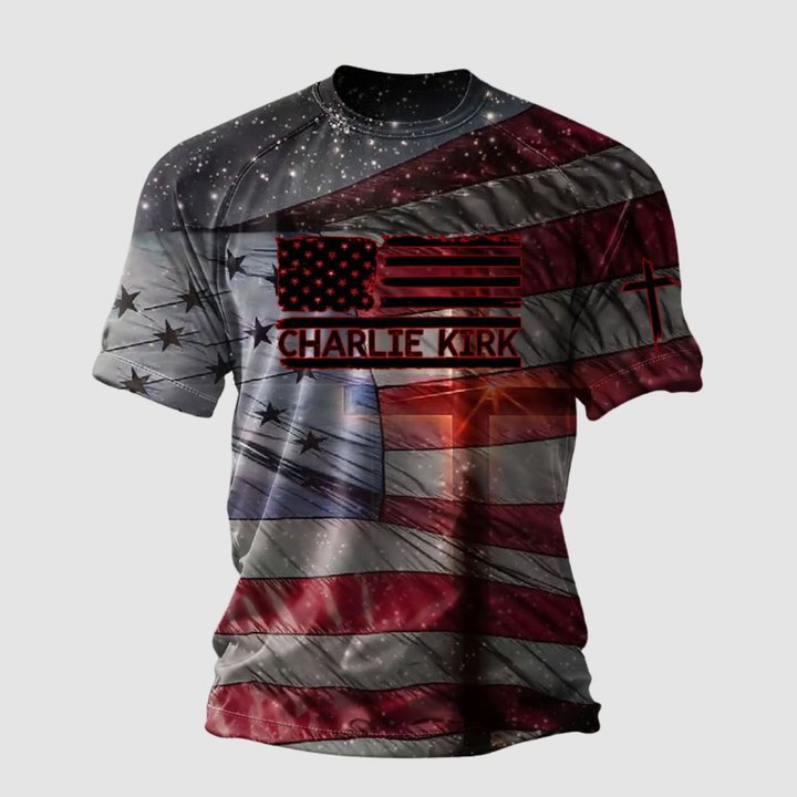 Charlie Kirk American Flag Pattern T-Shirt Great American Patriot Best Tribute Clothing