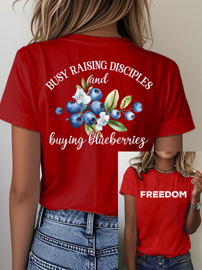 Charlie Kirk Red White And Blueberries T-Shirt Busy Raising Disciples Freedom Shirt