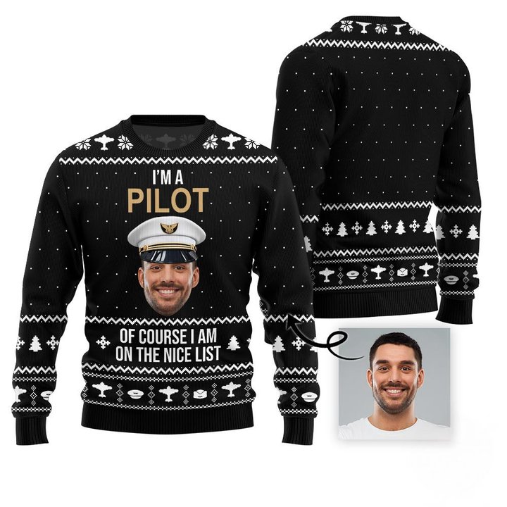 Hilarious Custom Pilot Face Ugly Christmas Sweater Christmas Gifts For Her