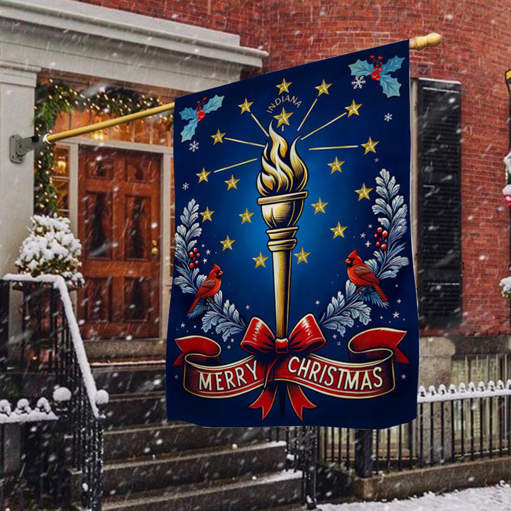 Indiana Merry Christmas Flag Torch And Stars Indiana State Flag Patriotic Decorations Outdoor