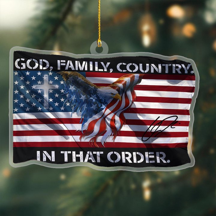 Bald Eagle Charlie Kirk God Family Country Acrylic Ornament USA Flag Pattern Christmas Decor