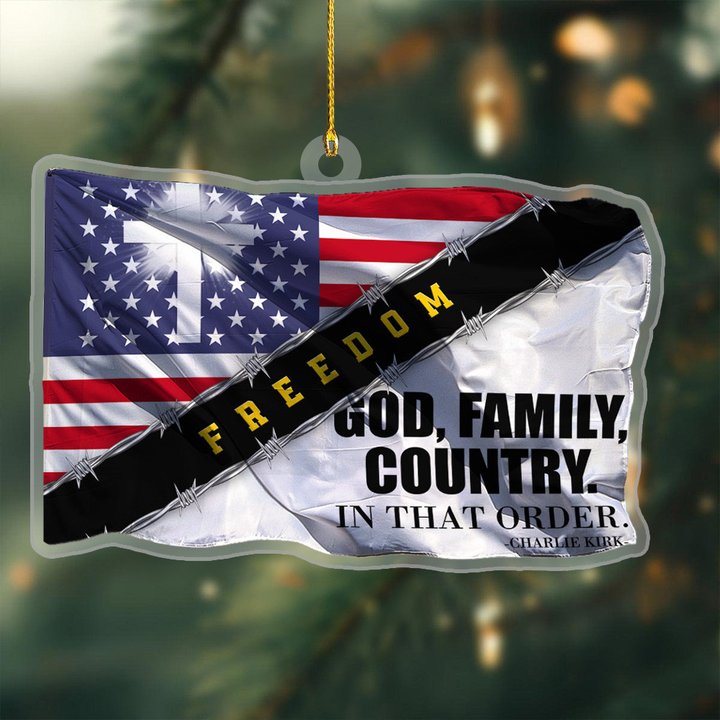 Charlie Kirk God Family Country Cross Acrylic Ornament USA Flag Pattern Christmas Decor
