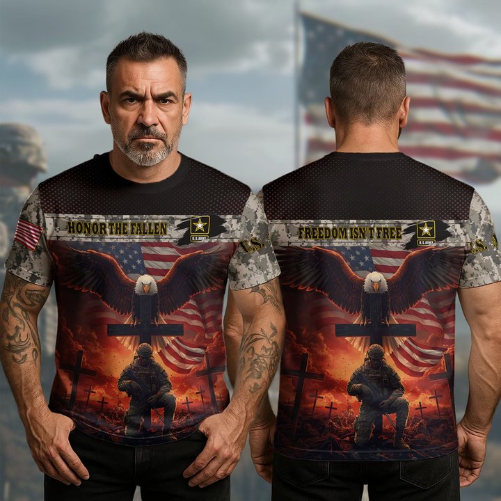 Bald Eagle U.S Veteran T-Shirt Honor The Fallen Under God Protected By Valor Proud Gifts