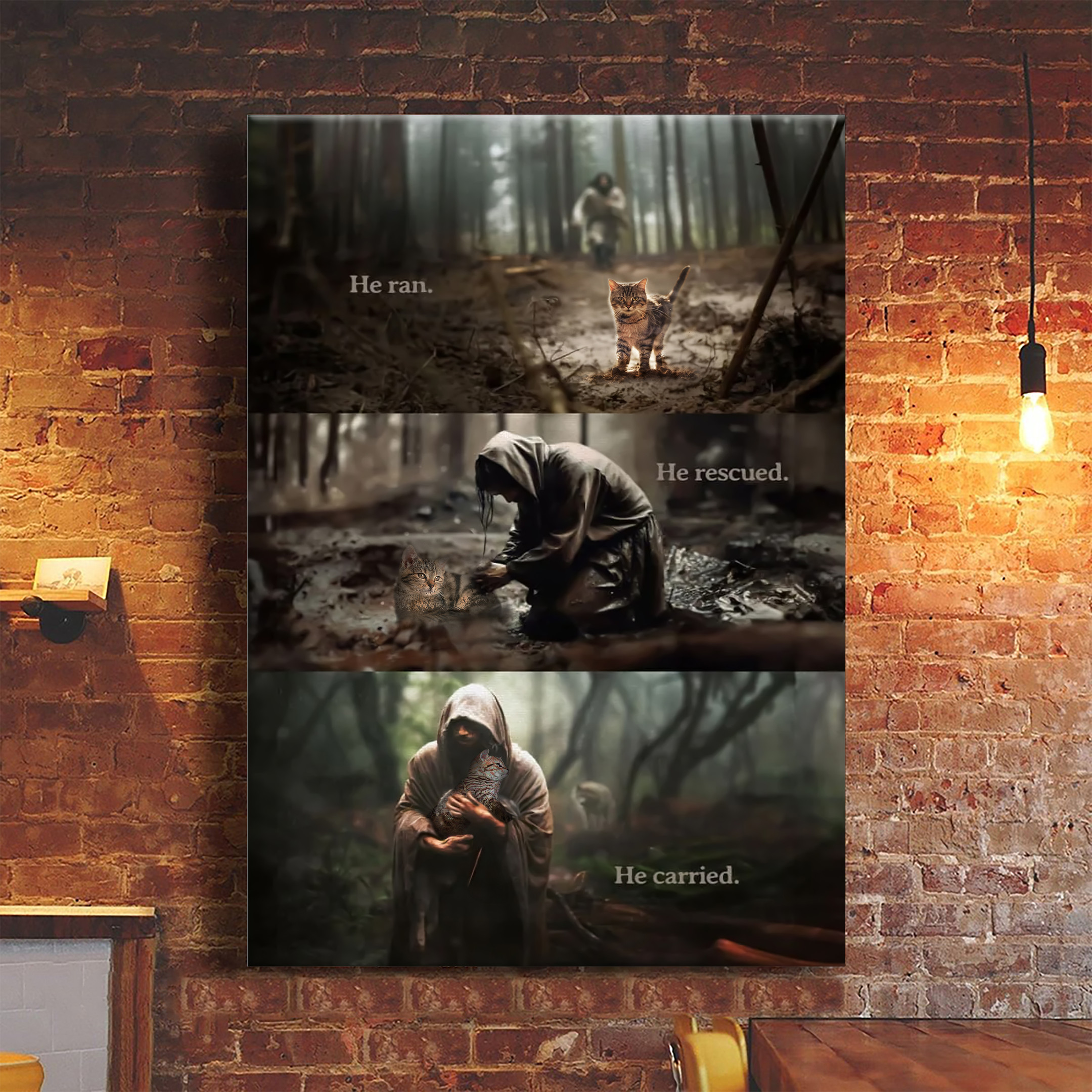 Cat He Ran He Rescued He Carried Poster Religious Wall Art Gifts For C ...