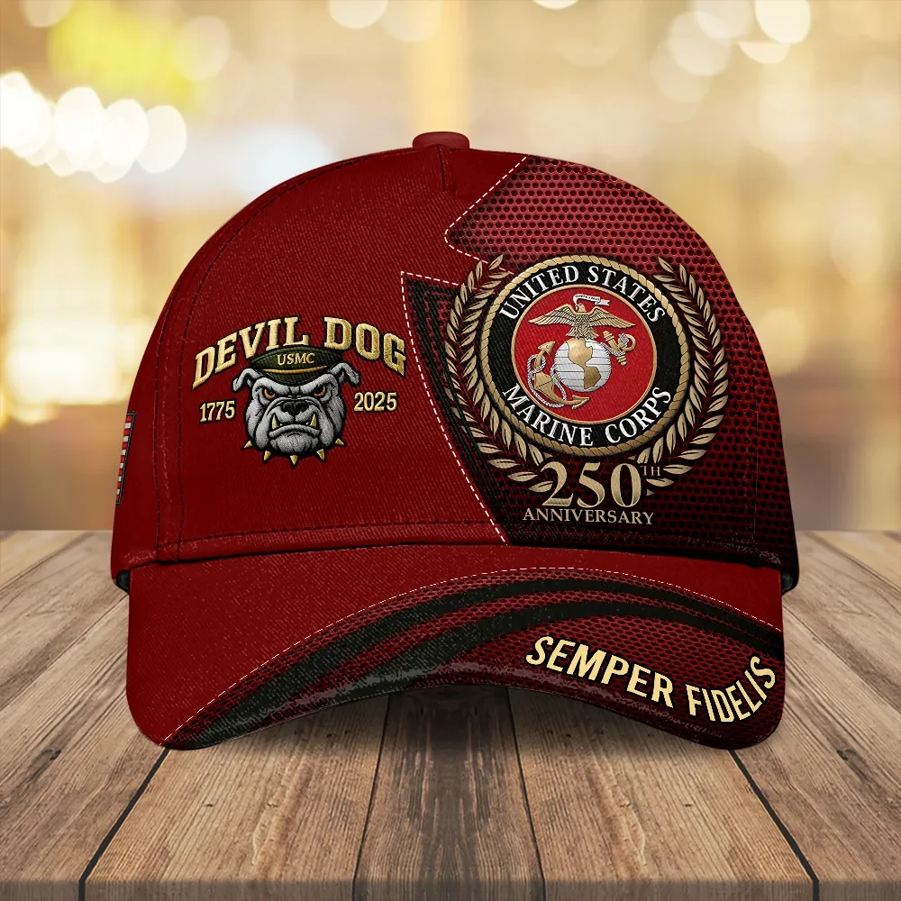 Devil Dog USMC Veteran 250th Anniversary 1775 2025 Hat Semper Fidelis ...
