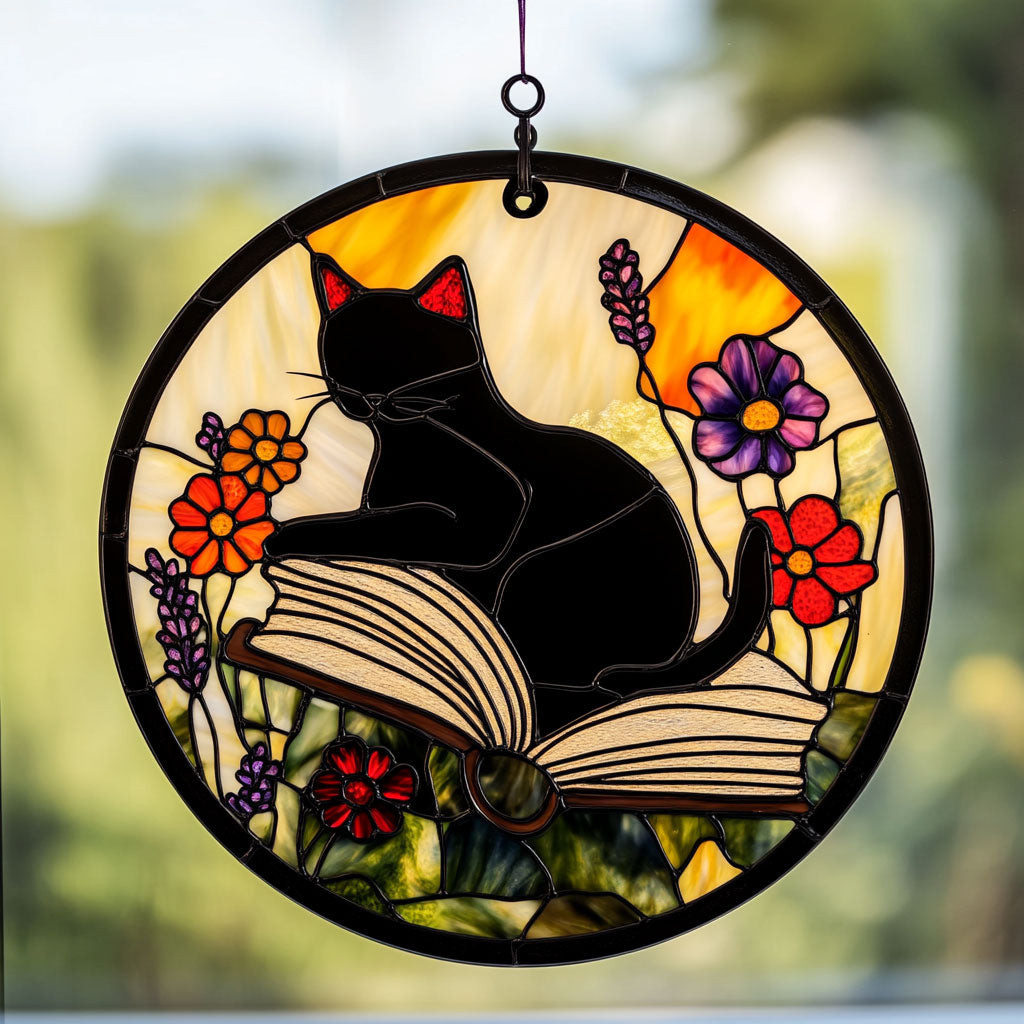 Black Cat Stained Glass Suncatcher Window Hanging Decorations Unique ...