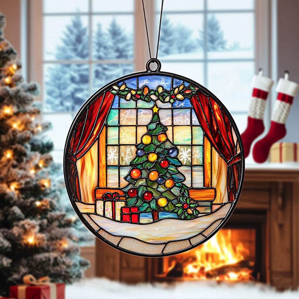 Christmas Tree Stained Glass Suncatcher Xmas Tree Window Hanging Sun ...