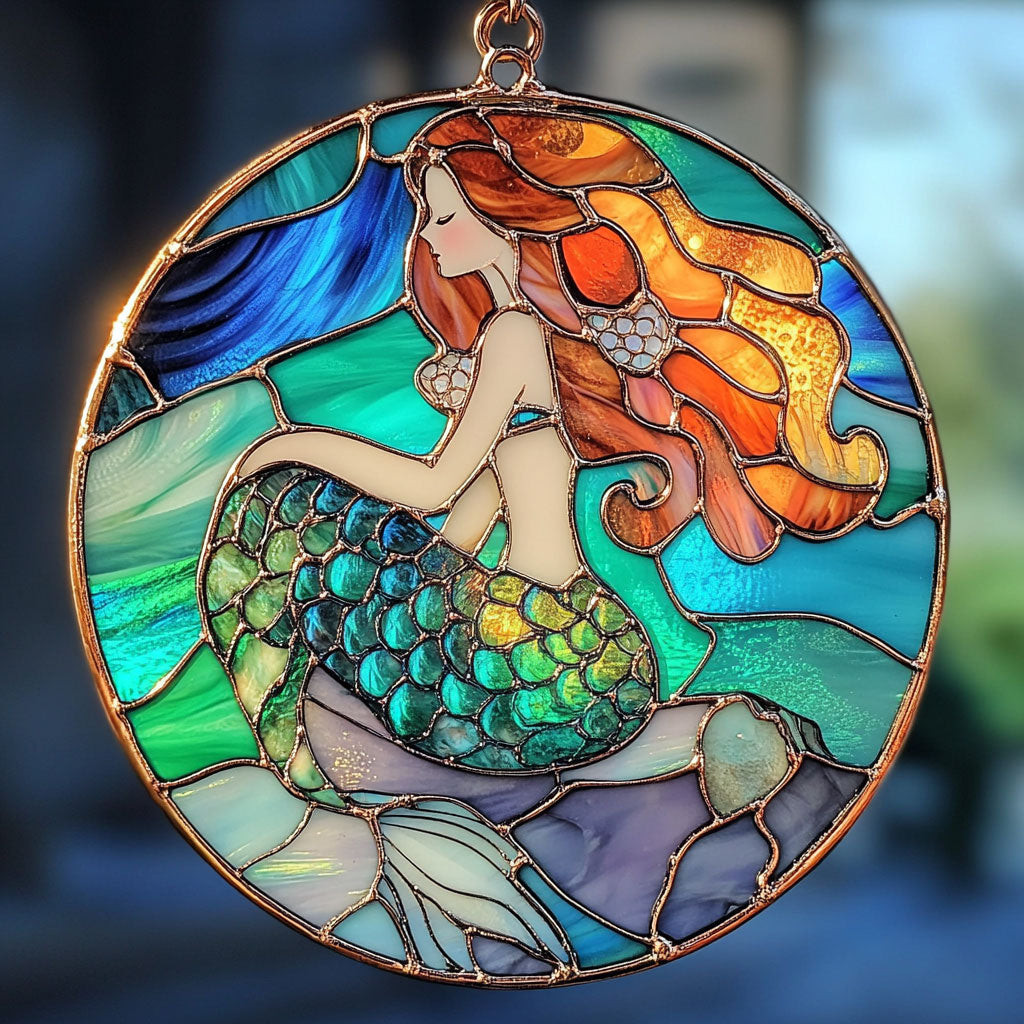 Mermaid Stained Glass Suncatcher Hanging Window Sun Catcher Decorations ...