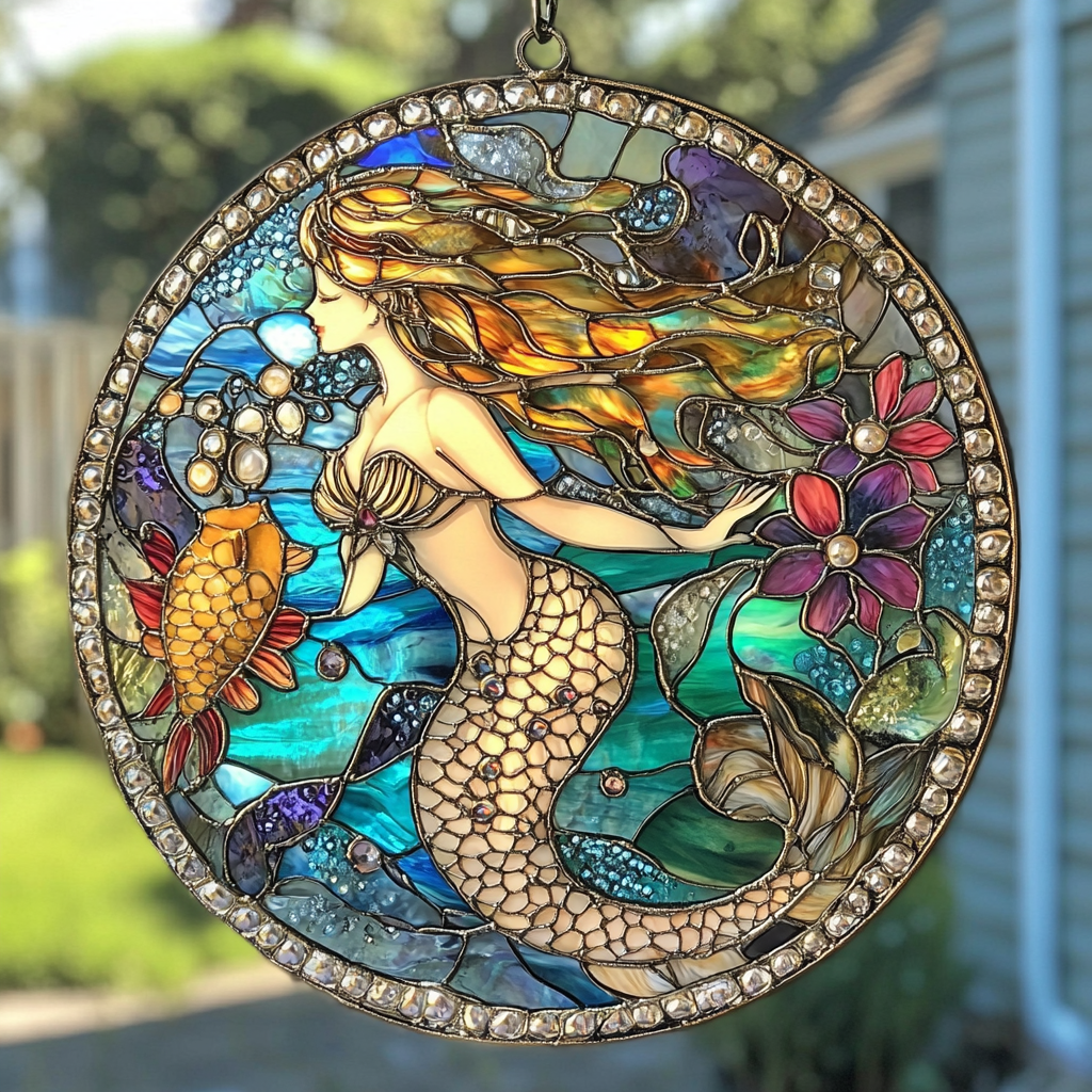 Mermaid Stained Glass Suncatcher Hanging Window Sun Catcher Decorations ...