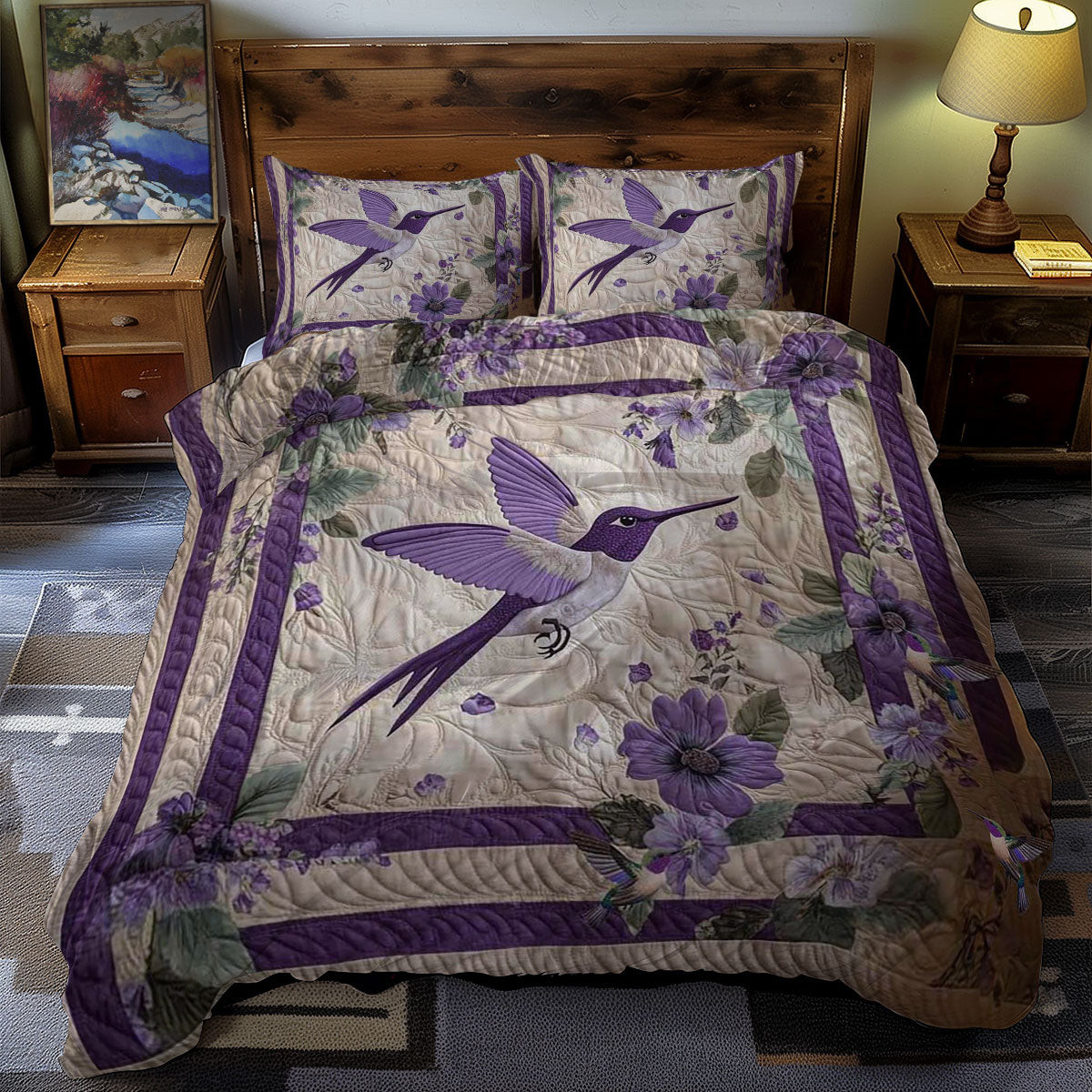 Hummingbird Lilac Dream Quilt Bedding Set Merry Christmas Duvet Cover ...