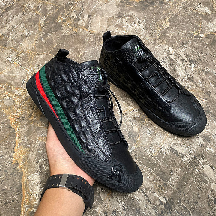 Italian Handmade Crocodile Pattern Casual Leather Shoes