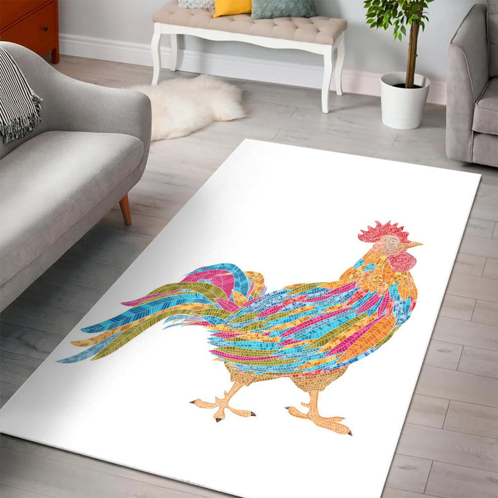 Rooster Mosaic Area Rug For Christmas Living Room Rug Home Decor Floor Decor