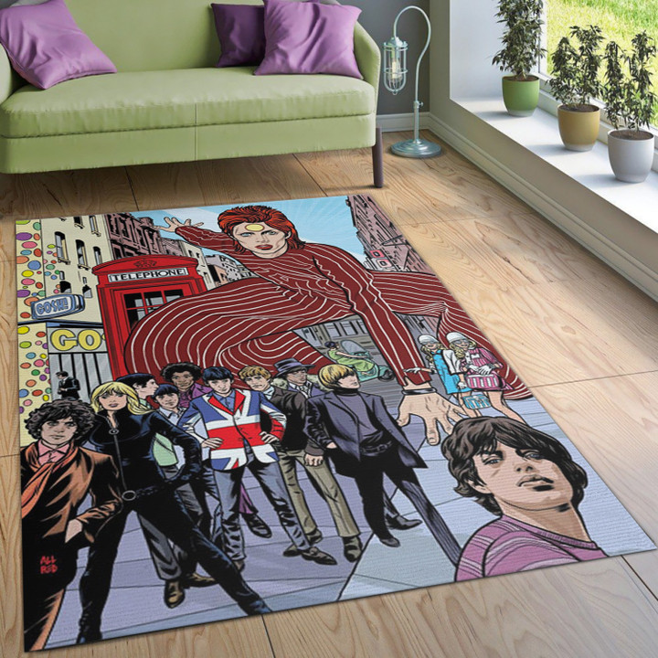 English Legendary Musicians Colorful Art David Bowie The Beatles Living Room Area Rug Carpet Christmas Gift US Decor