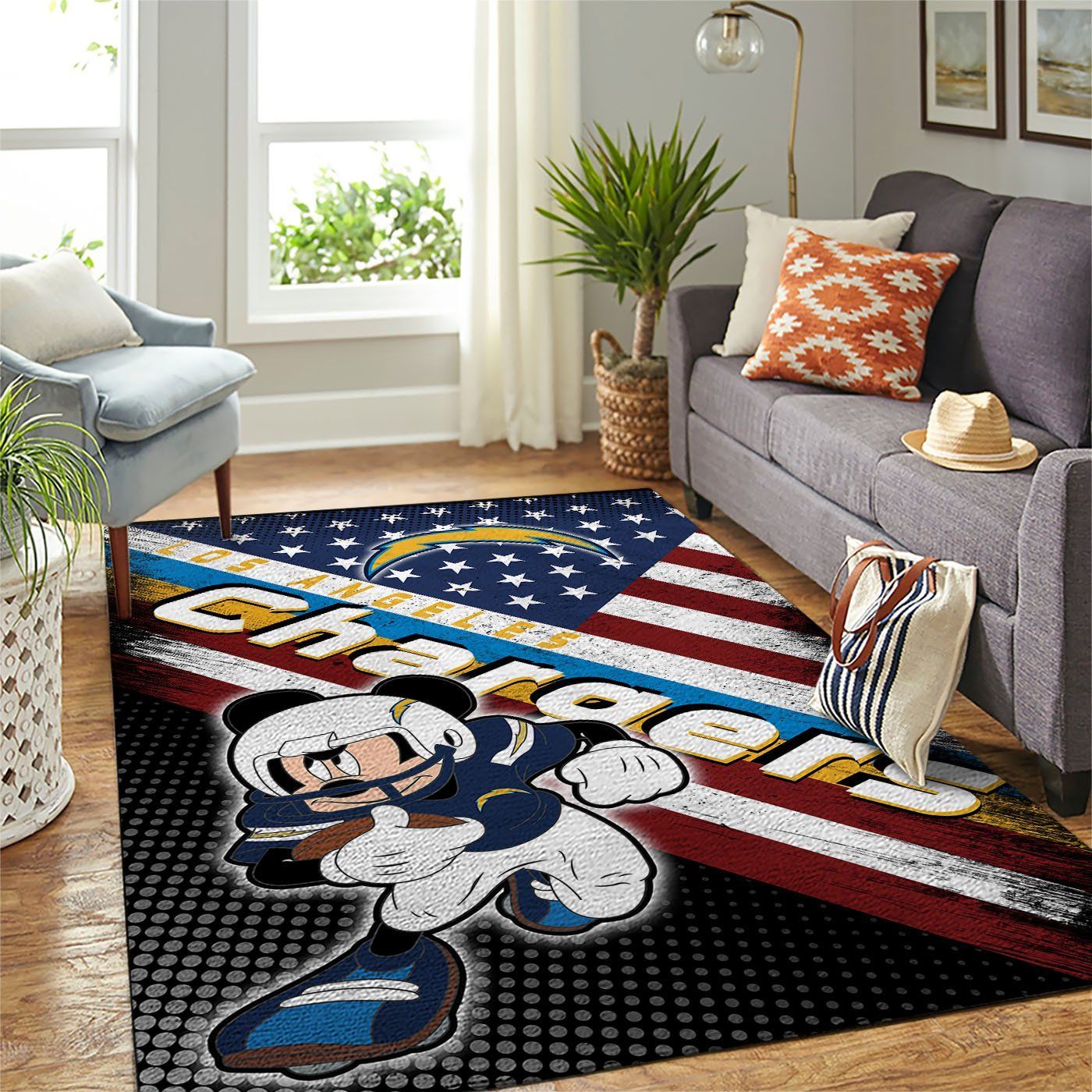 Los Angeles Chargers Nfl Team Logo Mickey Us Style Nice Gift Home Decor Rectangle Area Rug - Indoor Outdoor Rugs 2