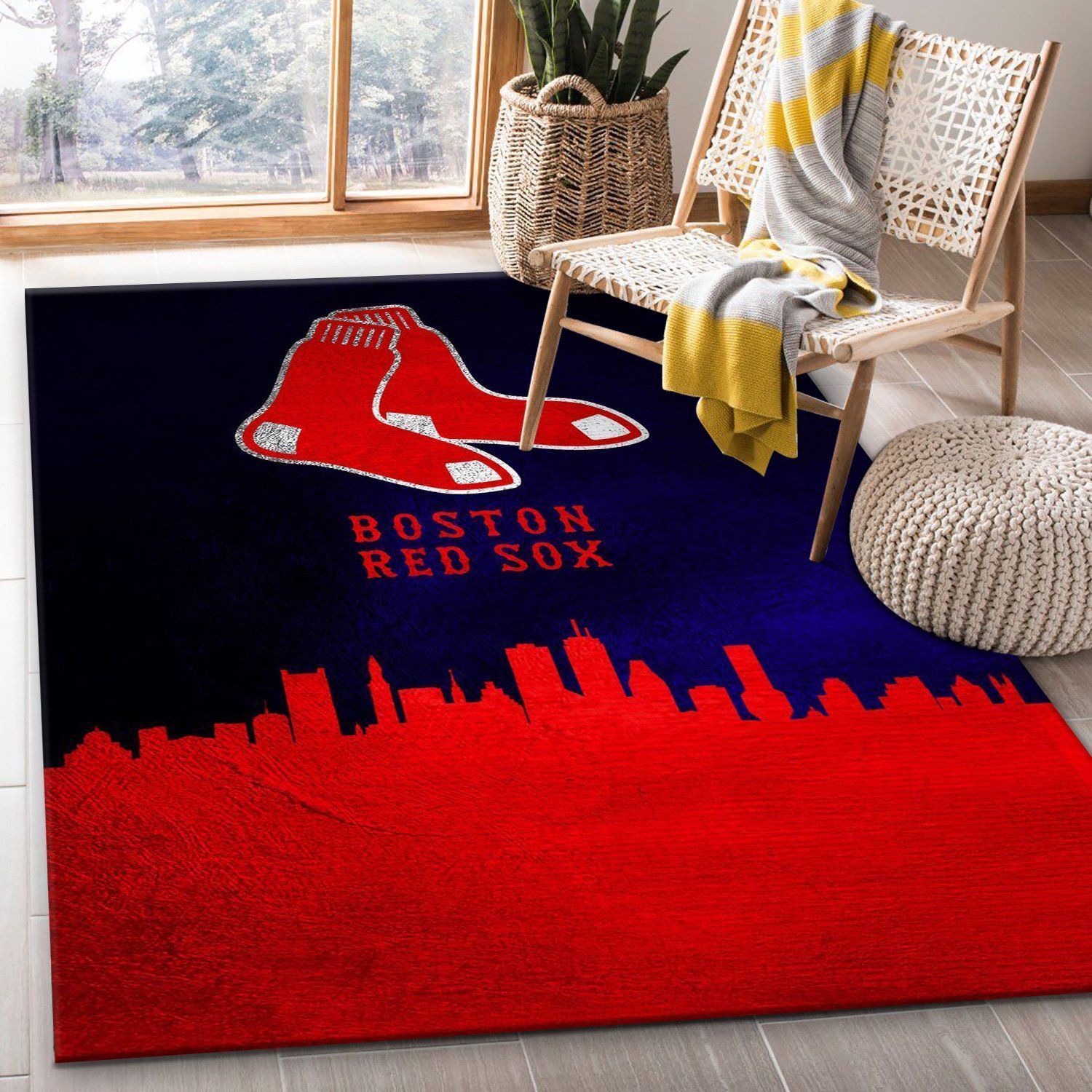 Boston Red Sox Skyline Area Rug For Christmas, Bedroom, Home US Decor - Indoor Outdoor Rugs 1
