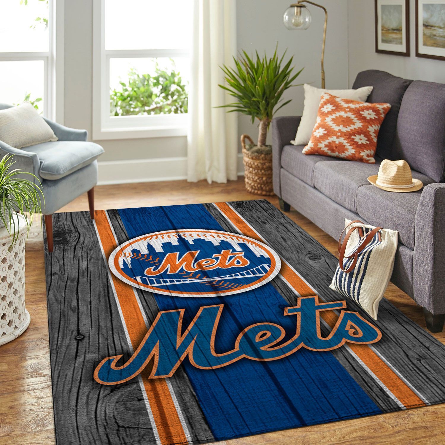 New York Mets Mlb Team Logo Wooden Style Style Nice Gift Home Decor Rectangle Area Rug - Indoor Outdoor Rugs 2