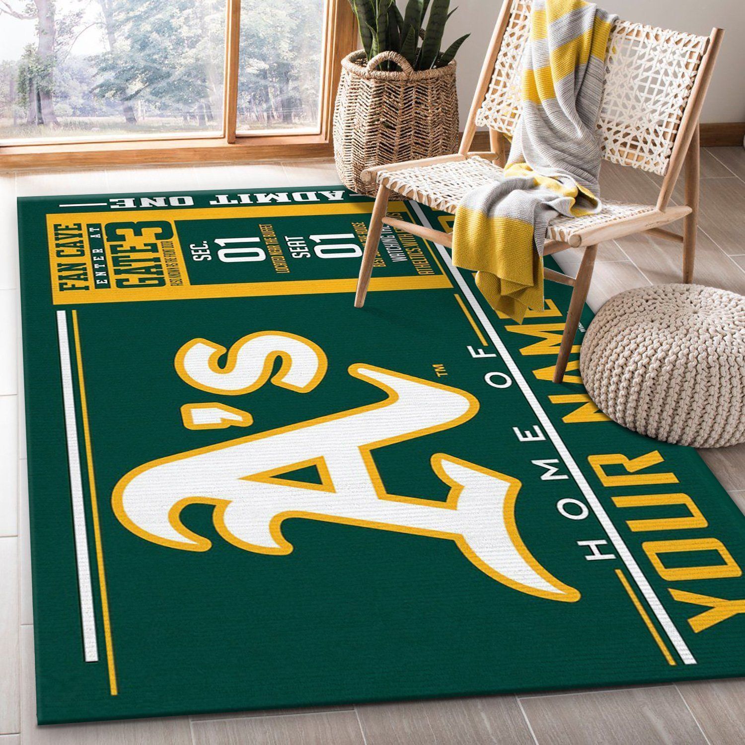 Customizable Oakland Athletics Wincraft Personalized MLB Area Rug, Kitchen Rug, Family Gift US Decor - Indoor Outdoor Rugs 1