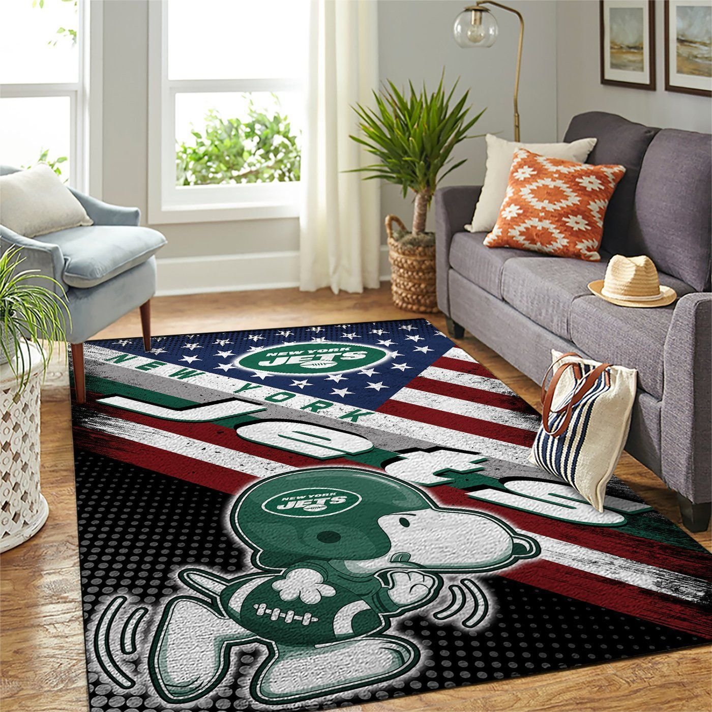 New York Jets Nfl Team Logo Snoopy Us Style Nice Gift Home Decor Rectangle Area Rug - Indoor Outdoor Rugs 1