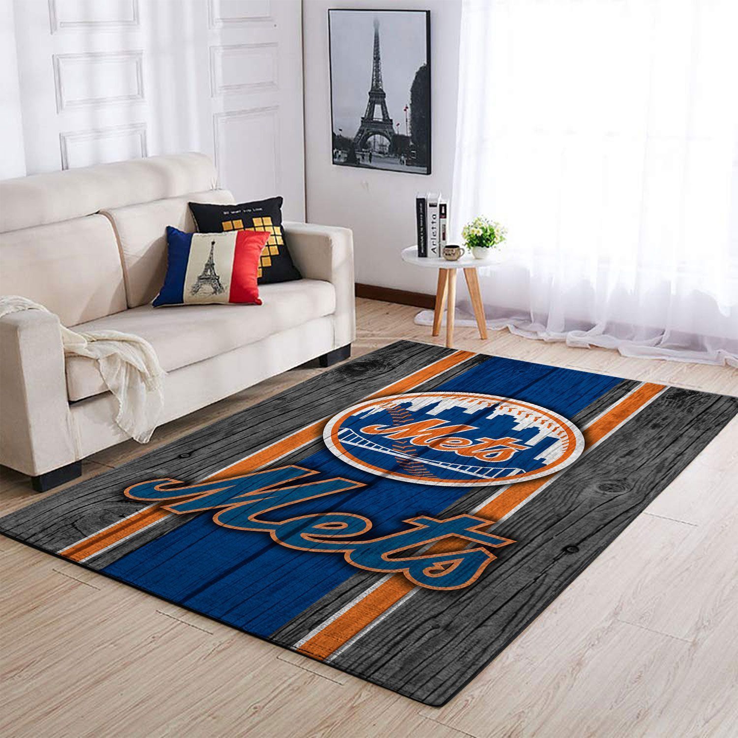 New York Mets Mlb Team Logo Wooden Style Style Nice Gift Home Decor Rectangle Area Rug - Indoor Outdoor Rugs 1