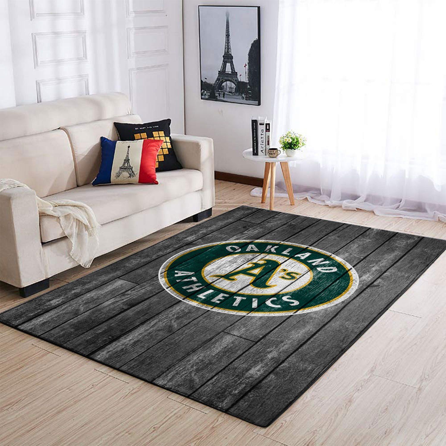 Oakland Athletics Mlb Team Logo Grey Wooden Style Style Nice Gift Home Decor Rectangle Area Rug - Indoor Outdoor Rugs 1