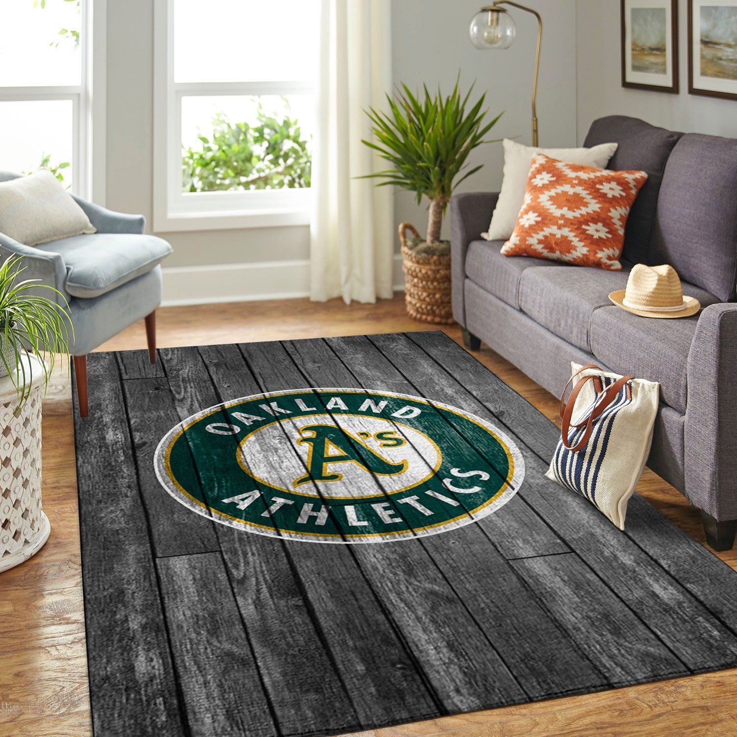 Oakland Athletics Mlb Team Logo Grey Wooden Style Style Nice Gift Home Decor Rectangle Area Rug - Indoor Outdoor Rugs 2