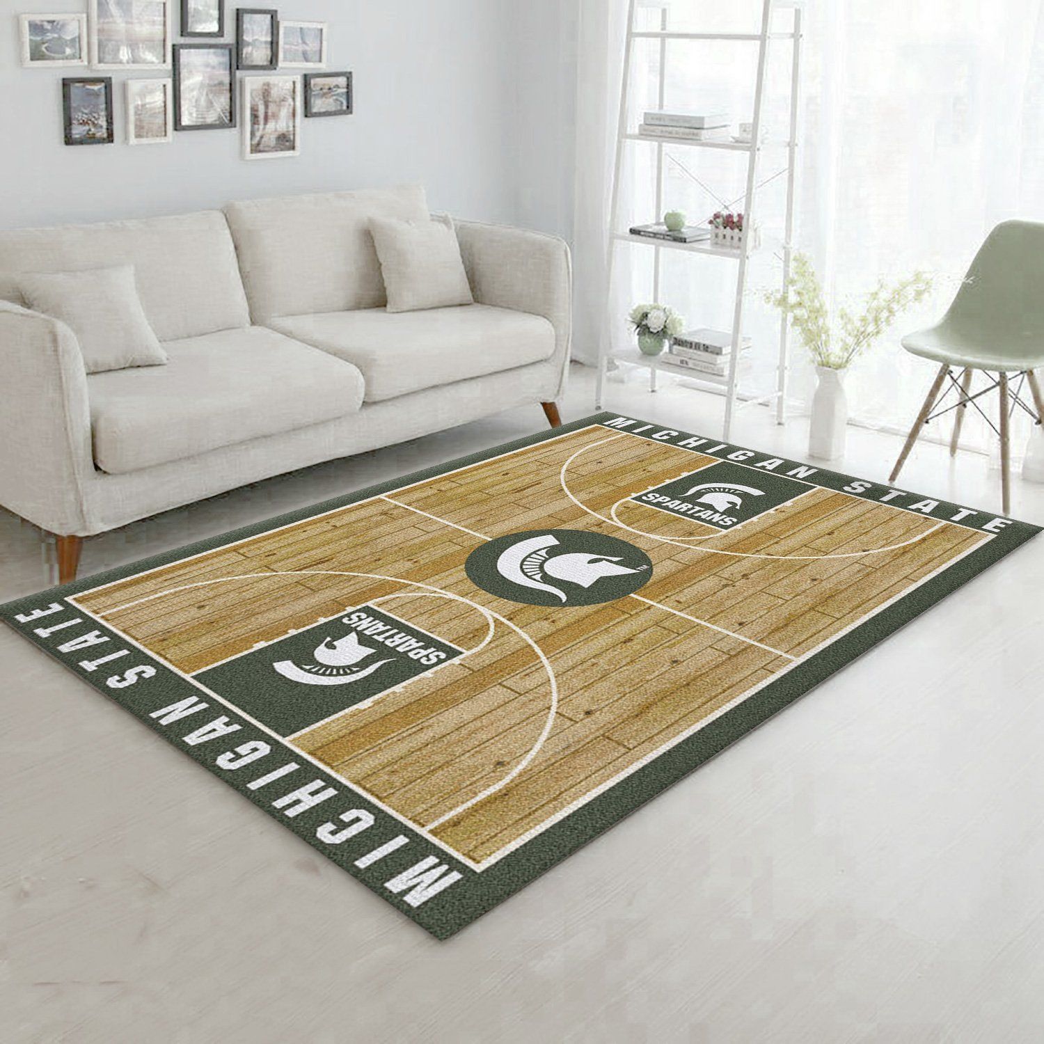 College Home Court Michigan State Basketball Team Logo Area Rug, Living Room Rug, Family Gift US Decor - Indoor Outdoor Rugs 2