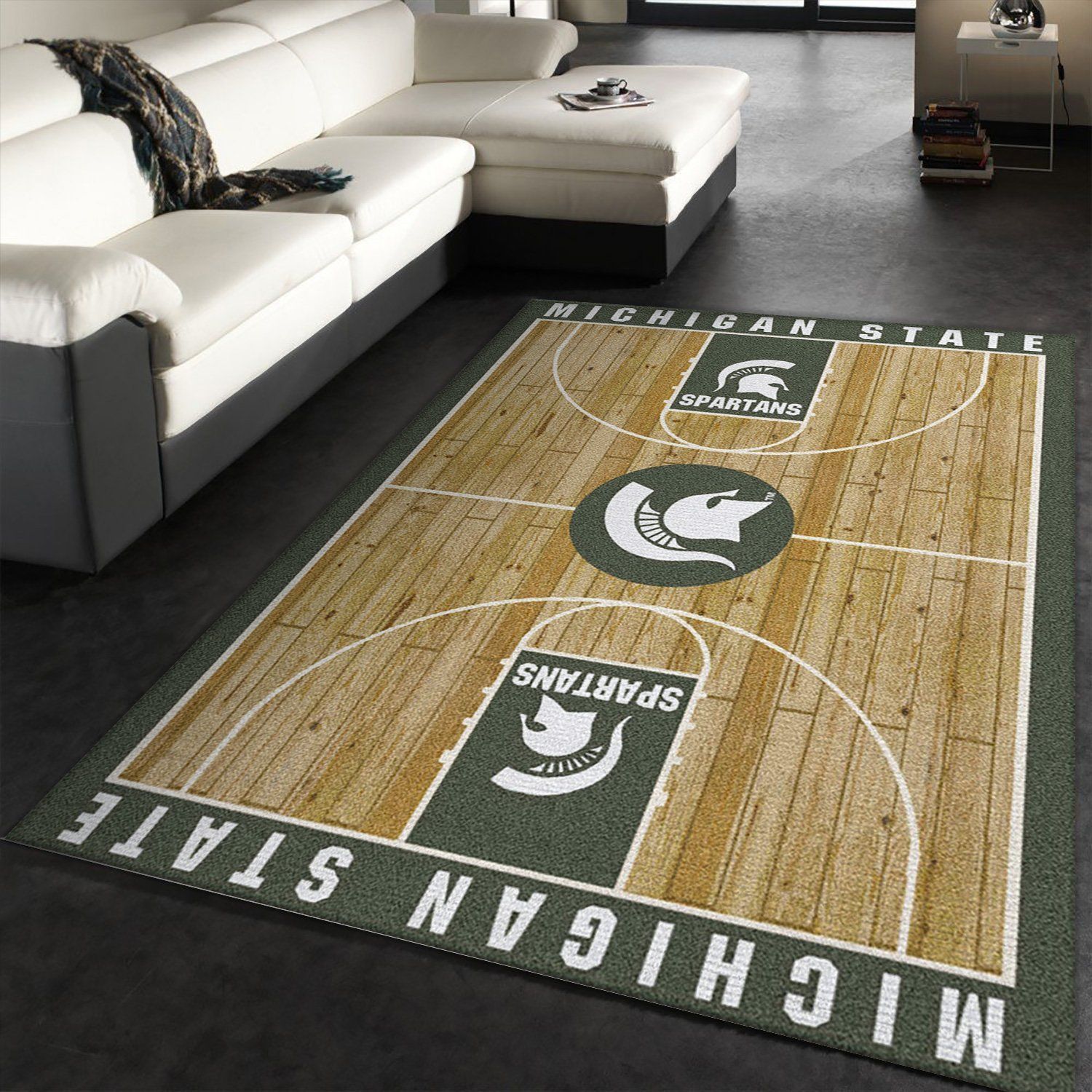 College Home Court Michigan State Basketball Team Logo Area Rug, Living Room Rug, Family Gift US Decor - Indoor Outdoor Rugs 1