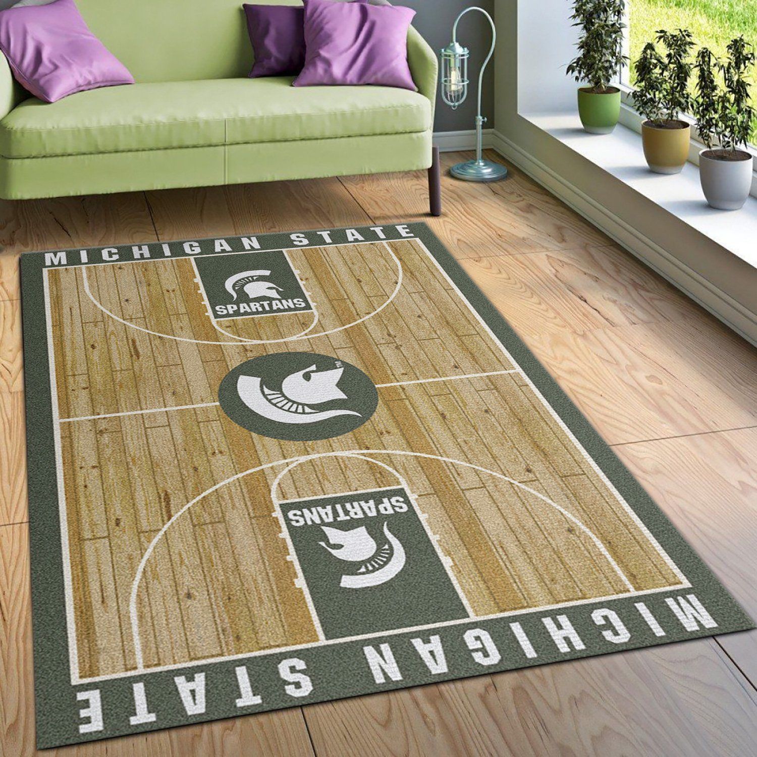 College Home Court Michigan State Basketball Team Logo Area Rug, Living Room Rug, Family Gift US Decor - Indoor Outdoor Rugs 3
