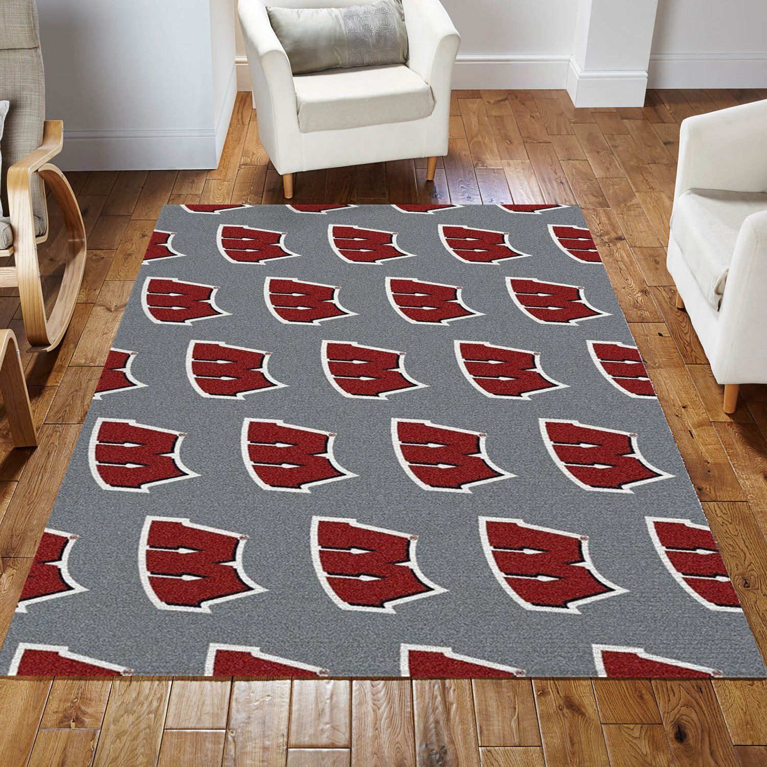 Wisconsin University Repeating Logo Rug NCAA Area Rug Carpet, Bedroom Rug, Home Decor Floor Decor - Indoor Outdoor Rugs 3