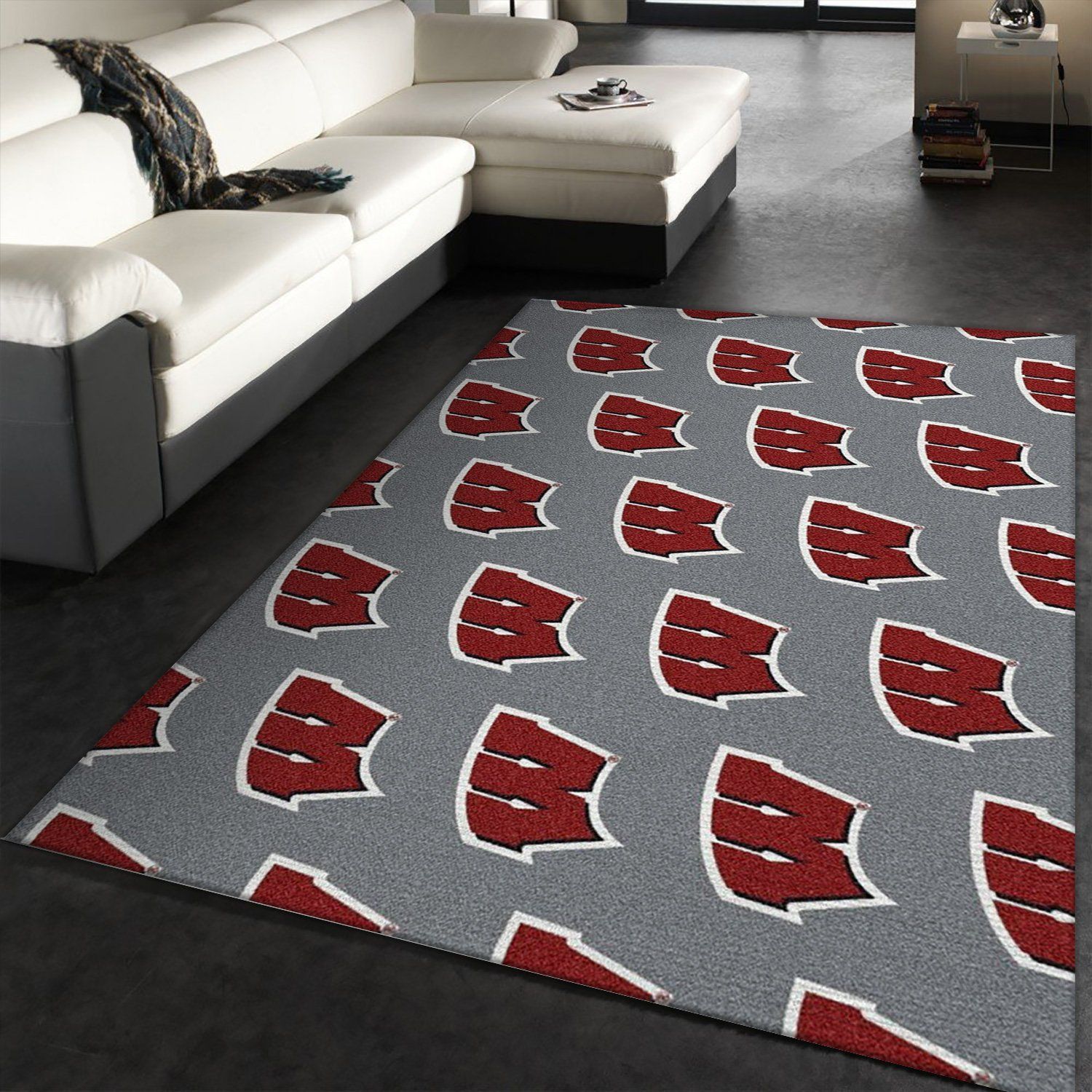 Wisconsin University Repeating Logo Rug NCAA Area Rug Carpet, Bedroom Rug, Home Decor Floor Decor - Indoor Outdoor Rugs 1