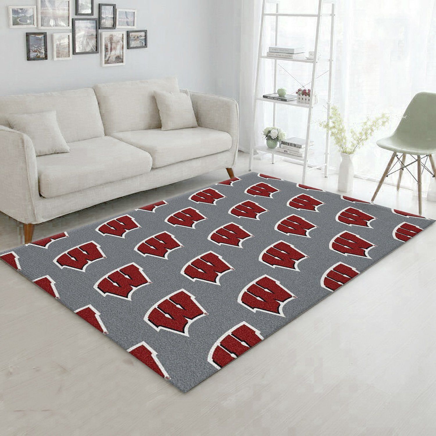 Wisconsin University Repeating Logo Rug NCAA Area Rug Carpet, Bedroom Rug, Home Decor Floor Decor - Indoor Outdoor Rugs 2