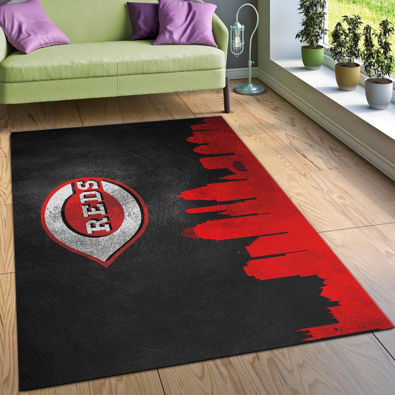Cincinnati Reds Skyline MLB Team Area Rug, Bedroom, Family Gift US Decor - Indoor Outdoor Rugs 3