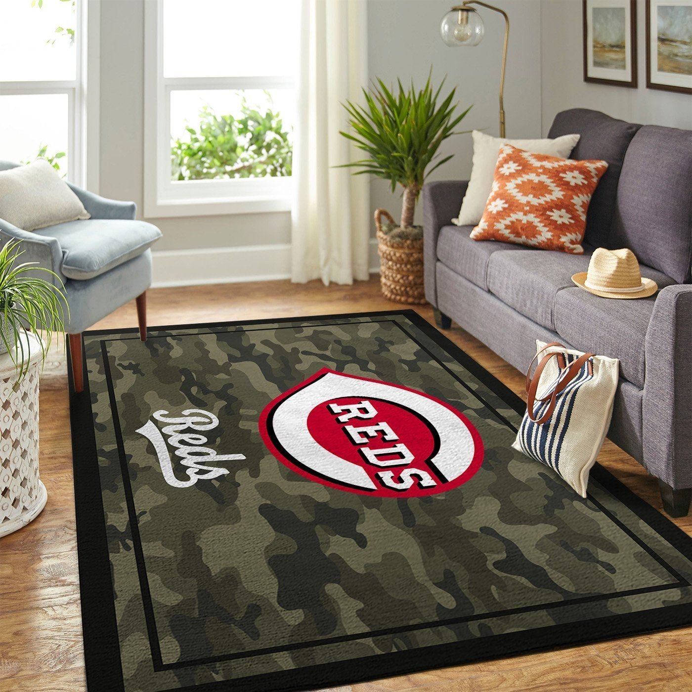 Cincinnati Reds Mlb Team Logo Camo Style Nice Gift Home Decor Rectangle Area Rug - Indoor Outdoor Rugs 1