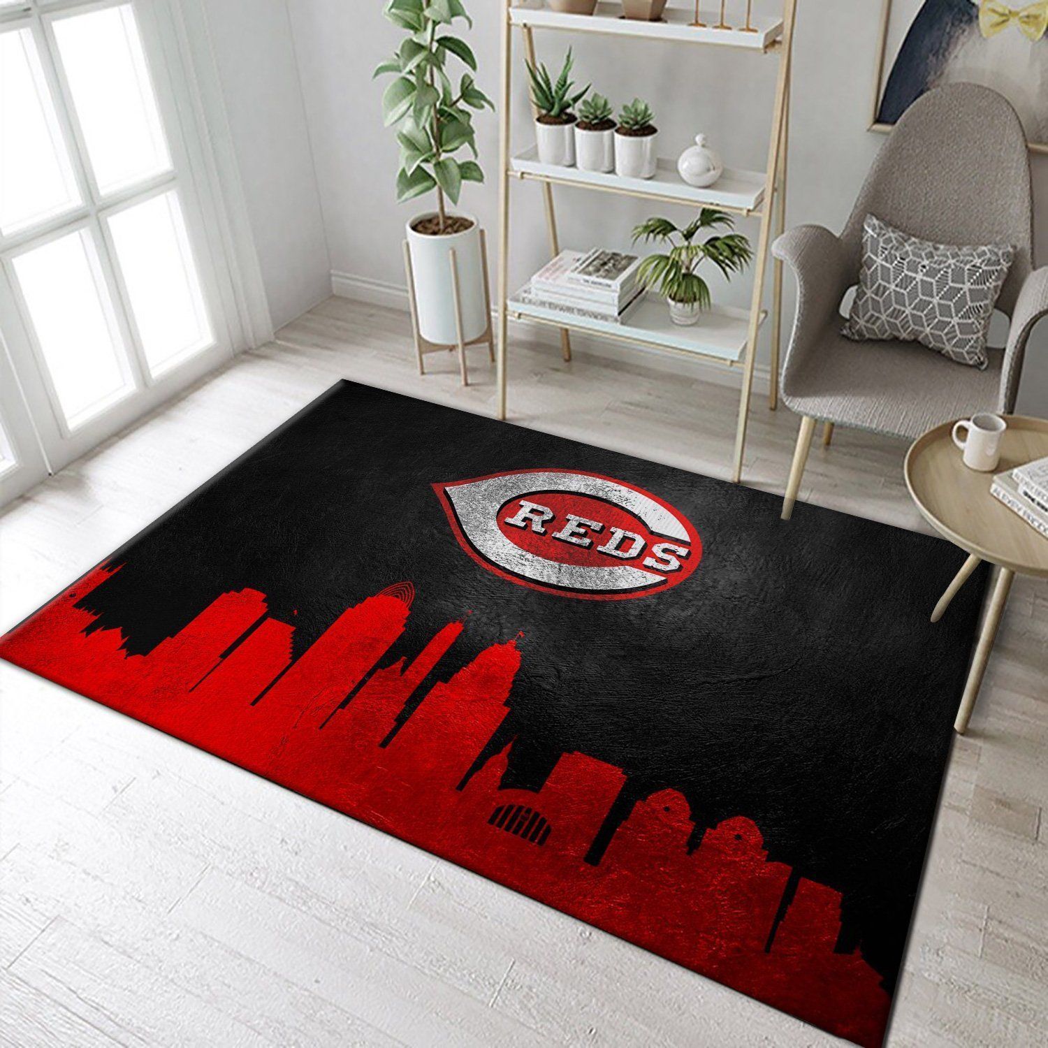 Cincinnati Reds Skyline MLB Team Area Rug, Bedroom, Family Gift US Decor - Indoor Outdoor Rugs 1