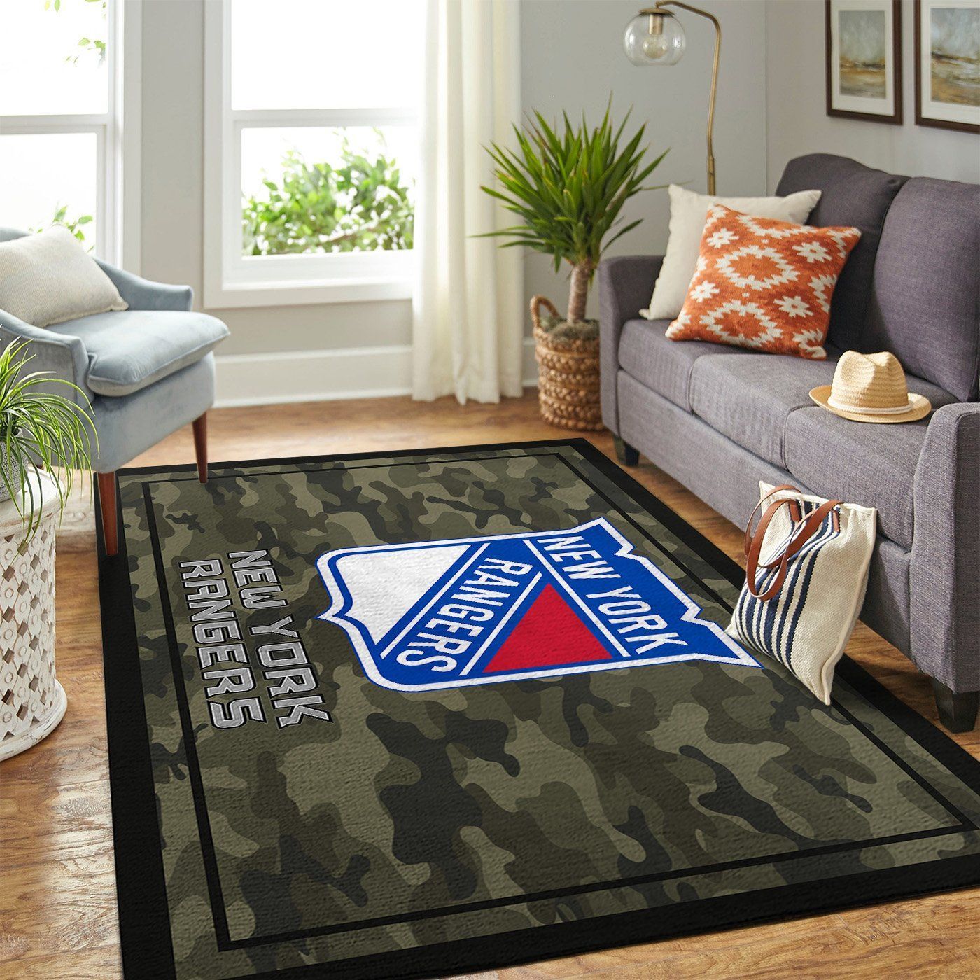 New York Rangers Nhl Team Logo Camo Style Nice Gift Home Decor Area Rug Rugs For Living Room - Indoor Outdoor Rugs 1