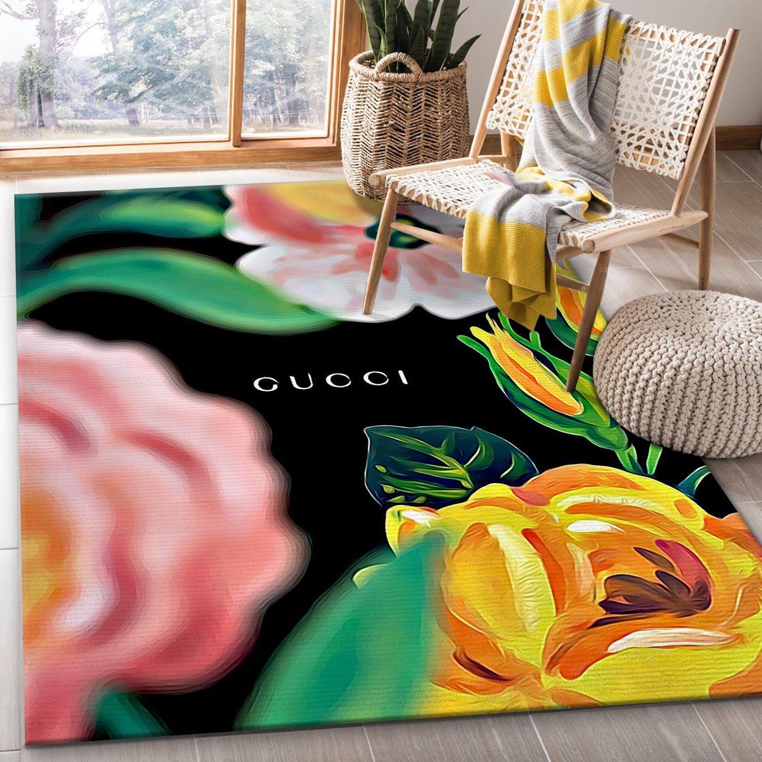 Gucci Flowers Rug Bedroom Rug Home US Decor - Indoor Outdoor Rugs 1