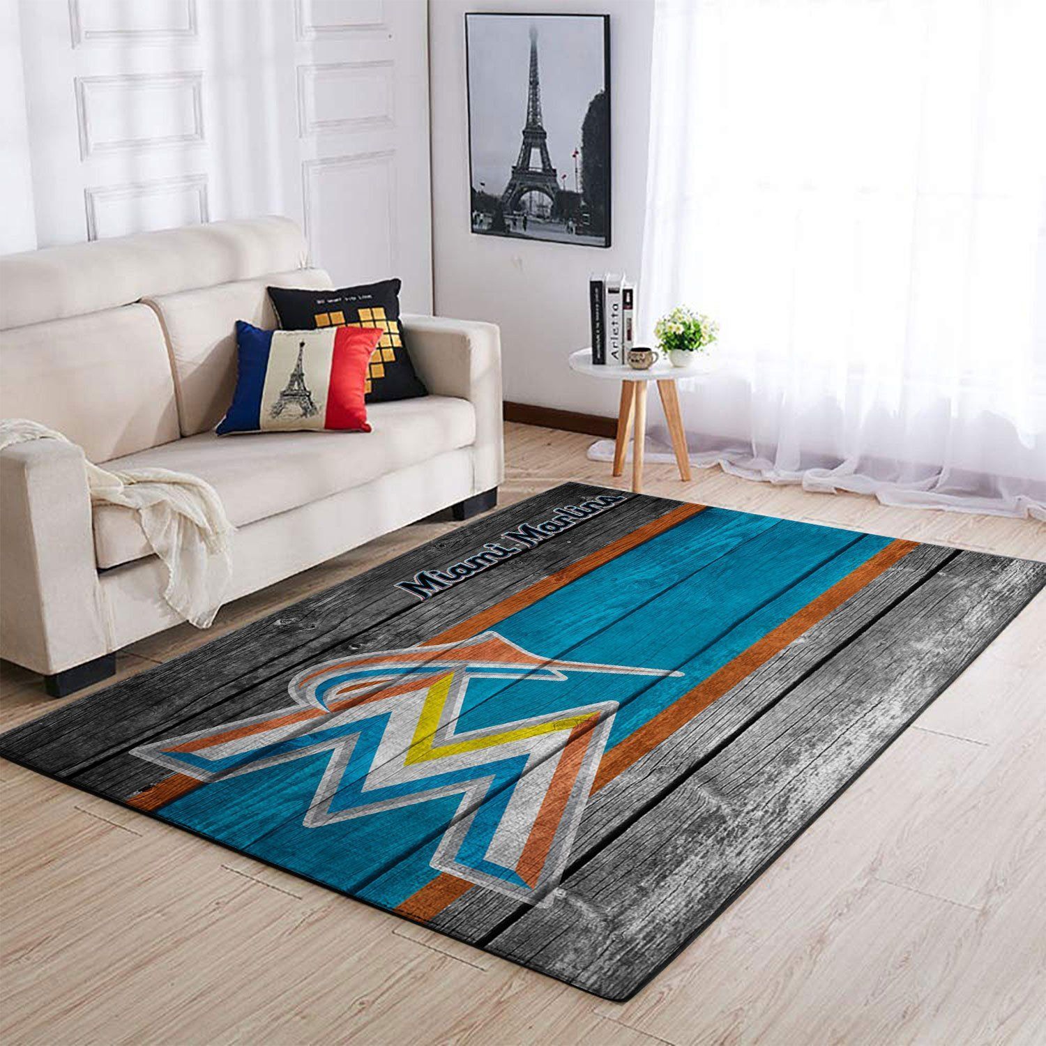 Miami Marlins Mlb Team Logo Wooden Style Style Nice Gift Home Decor Rectangle Area Rug - Indoor Outdoor Rugs 1