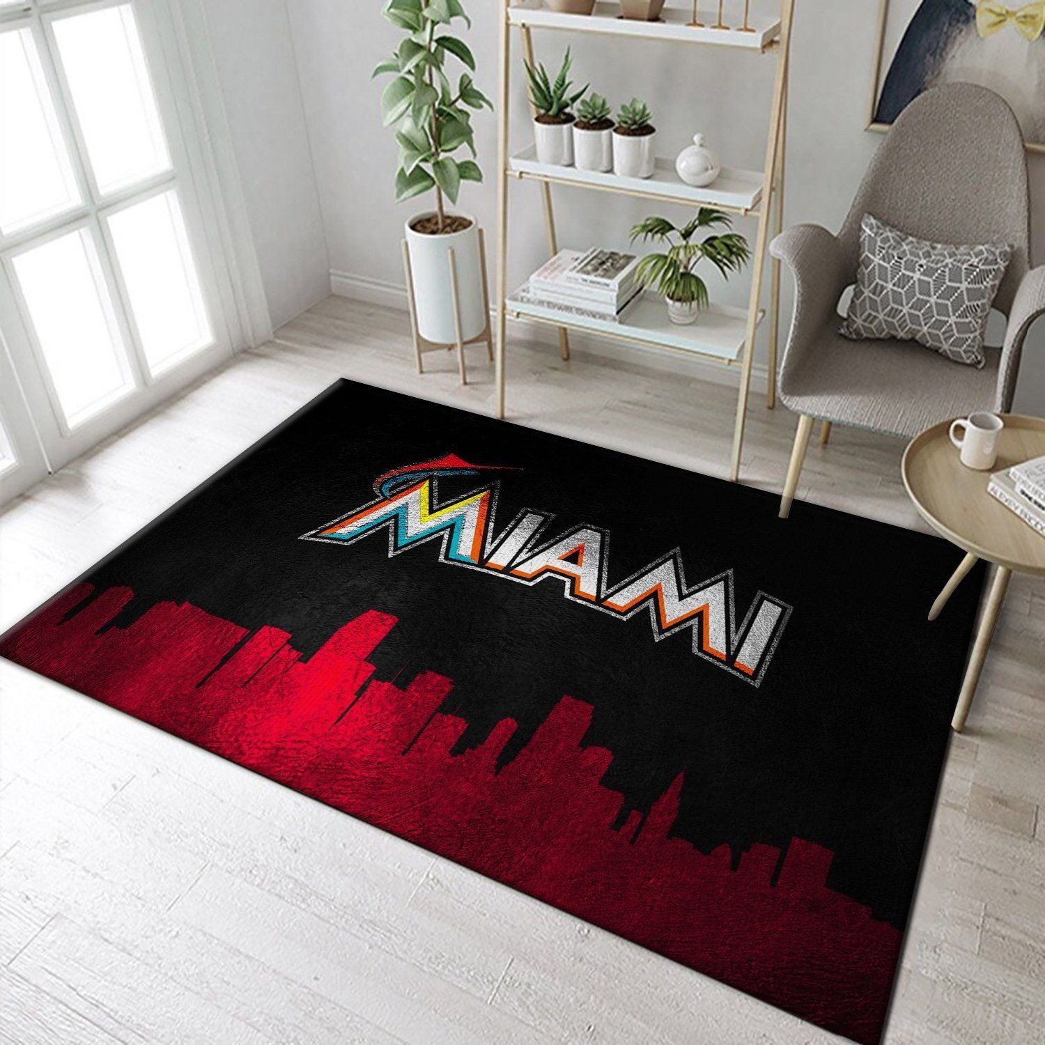 Miami Marlins Skyline Area Rug, Bedroom, Home Decor Floor Decor - Indoor Outdoor Rugs 2