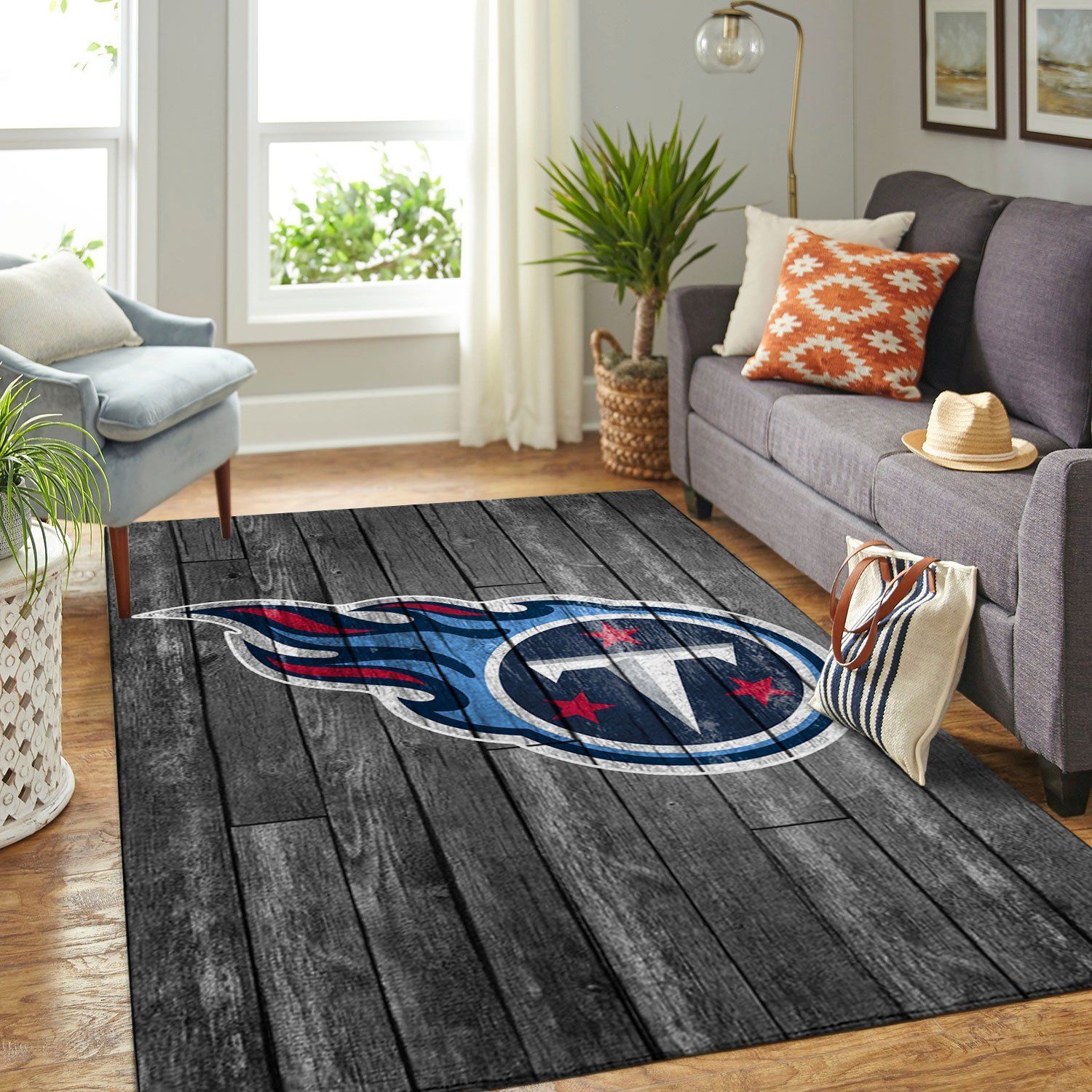 Tennessee Titans Nfl Team Logo Grey Wooden Style Style Nice Gift Home Decor Rectangle Area Rug - Indoor Outdoor Rugs 2