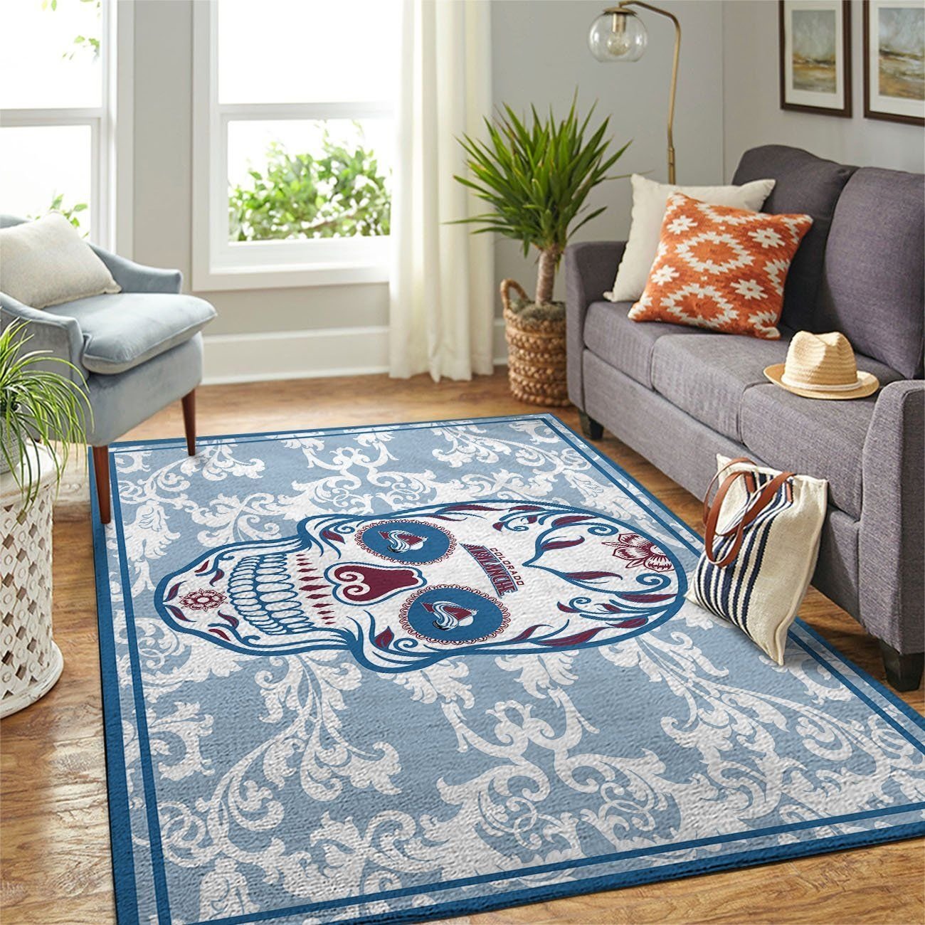 Colorado Avalanche Nhl Team Logo Skull Flower Style Nice Gift Home Decor Rectangle Area Rug - Indoor Outdoor Rugs 1